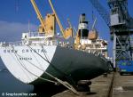 ID 1971 SNOW CRYSTAL (1973/14512grt/IMO 7321075) discharges at the Canary Islands Fruit Terminal, Southampton, England. Flying the flag of the Cook Islands when she was broken up in 2010.